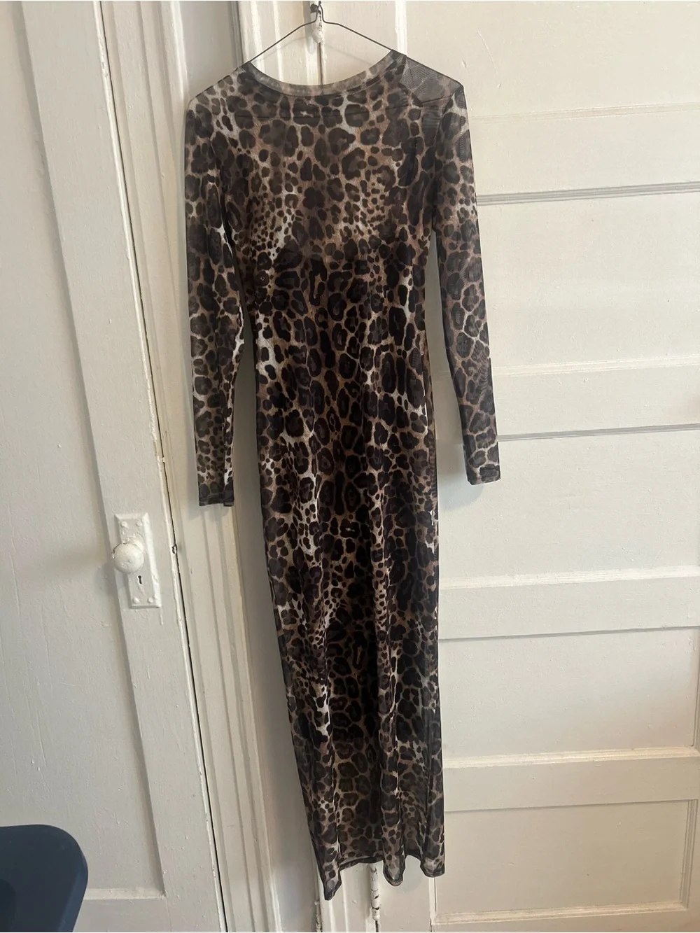 Express Long Leopard Print Sheer Bodycon Dress - Brown & Black